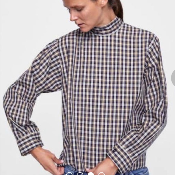 Zara Tops - Zara Plaid Check High Necktie High Low Blouse Size Large